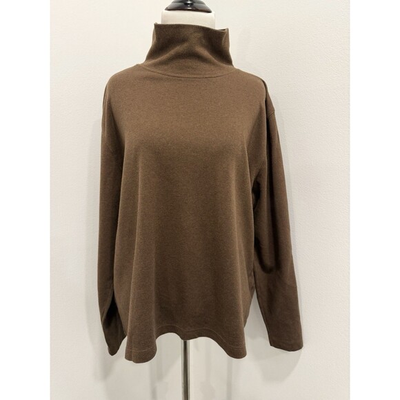 Lands' End Brown Turtleneck Long Sleeve Shirt Women’s XL 100% Cotton - Picture 1 of 9